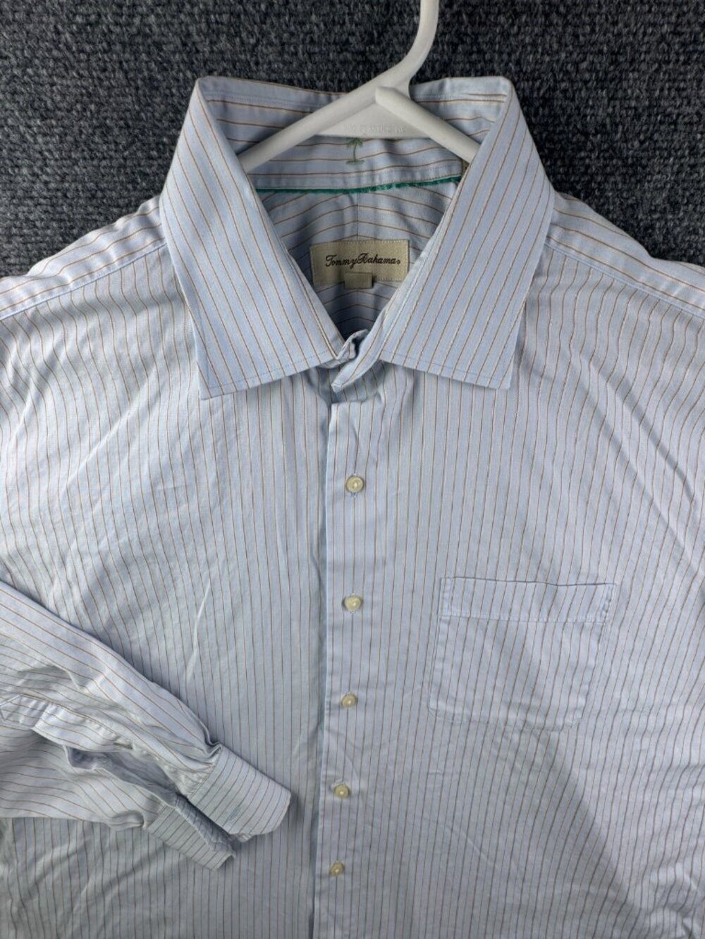 Tommy Bahama Blue Striped 17.5 34/35 Cotton Button Up Shirt Long Sleeve Men